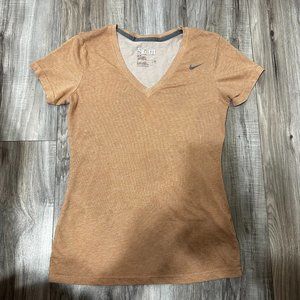 Nike Women's Dry Short Sleeve V-Neck Slim Fit Brown Size S